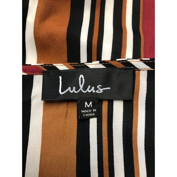 Lulus McKenna Brown Multi Striped Long Sleeve Wrap Top - Size Medium - Picture 4 of 7